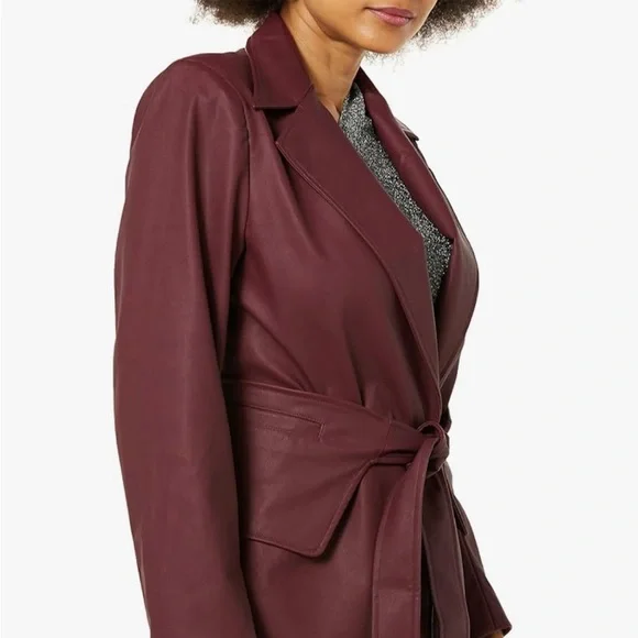 TEREA Elegant Burgundy Trench Coat NWT - Picture 3 of 9